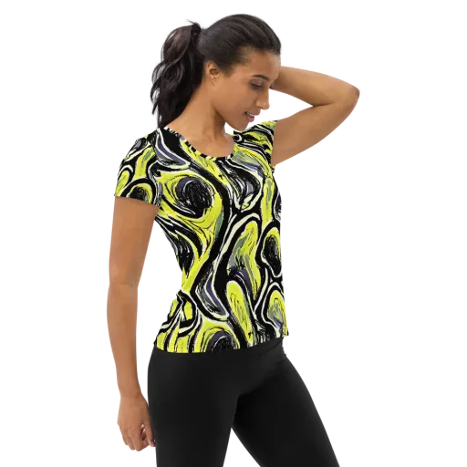 Blacklight Ribbons on a Women's Athletic T-Shirt