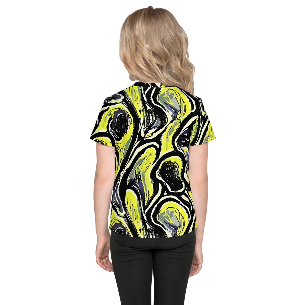 Blacklight Ribbons on Kids Crew Neck T-Shirt — Back