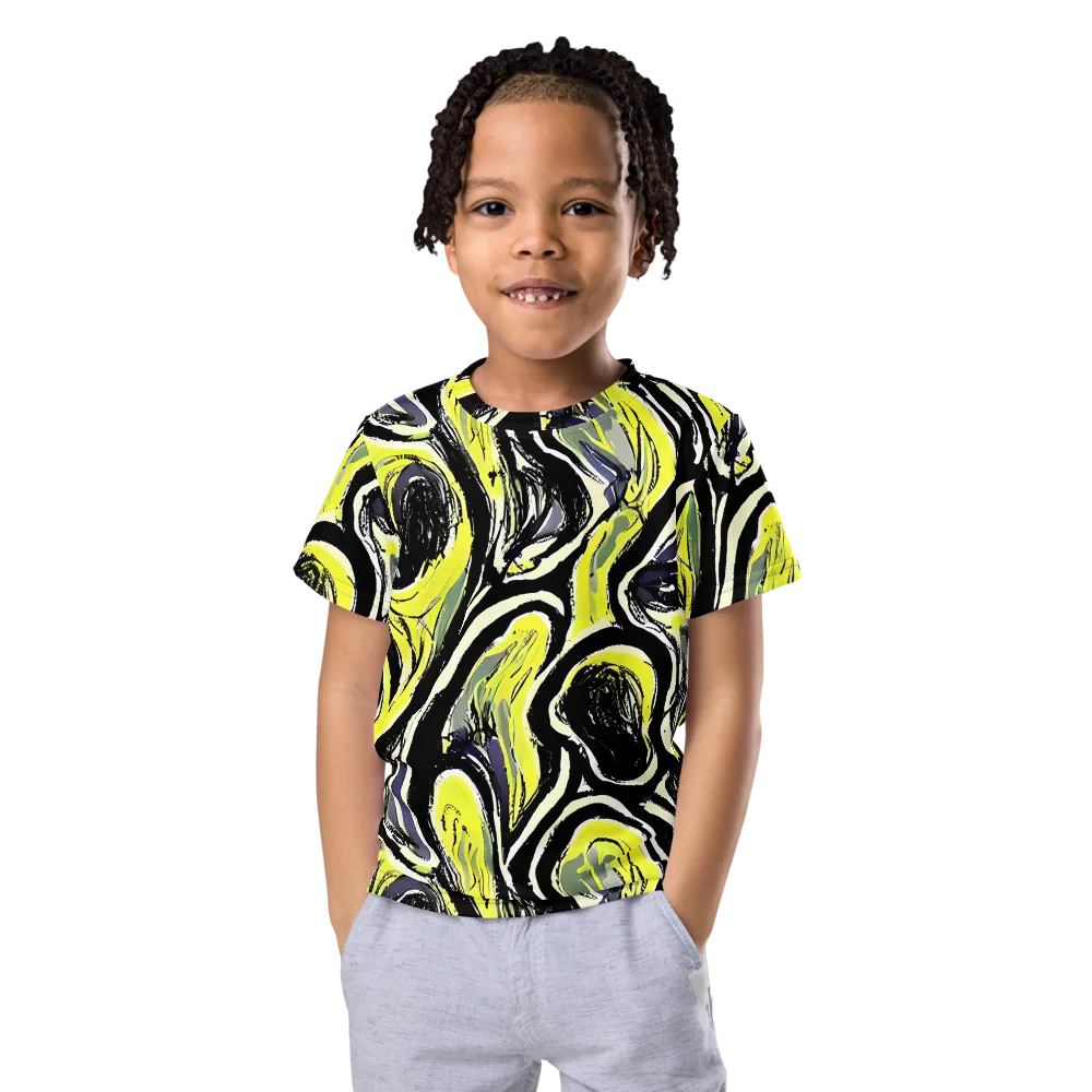 Blacklight Ribbons on Kids Crew Neck T-Shirt — Front