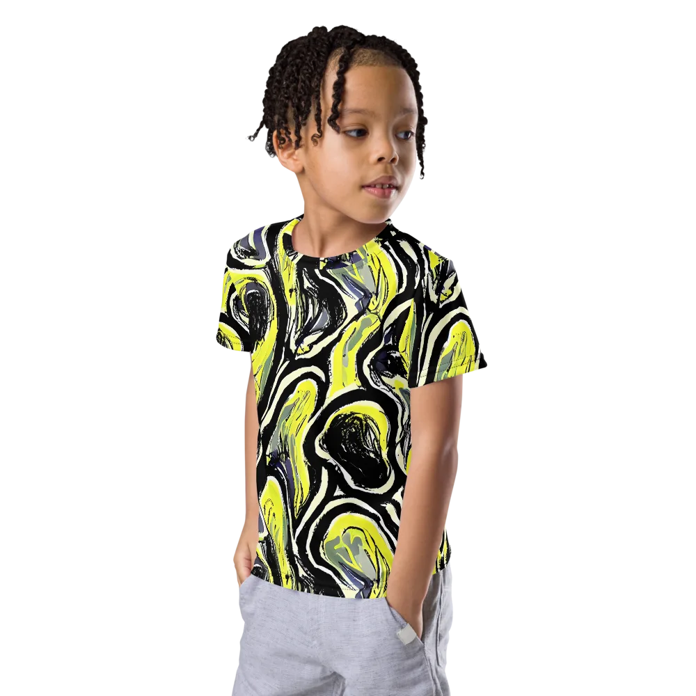 Blacklight Ribbons on Kids Crew Neck T-Shirt — Left Front