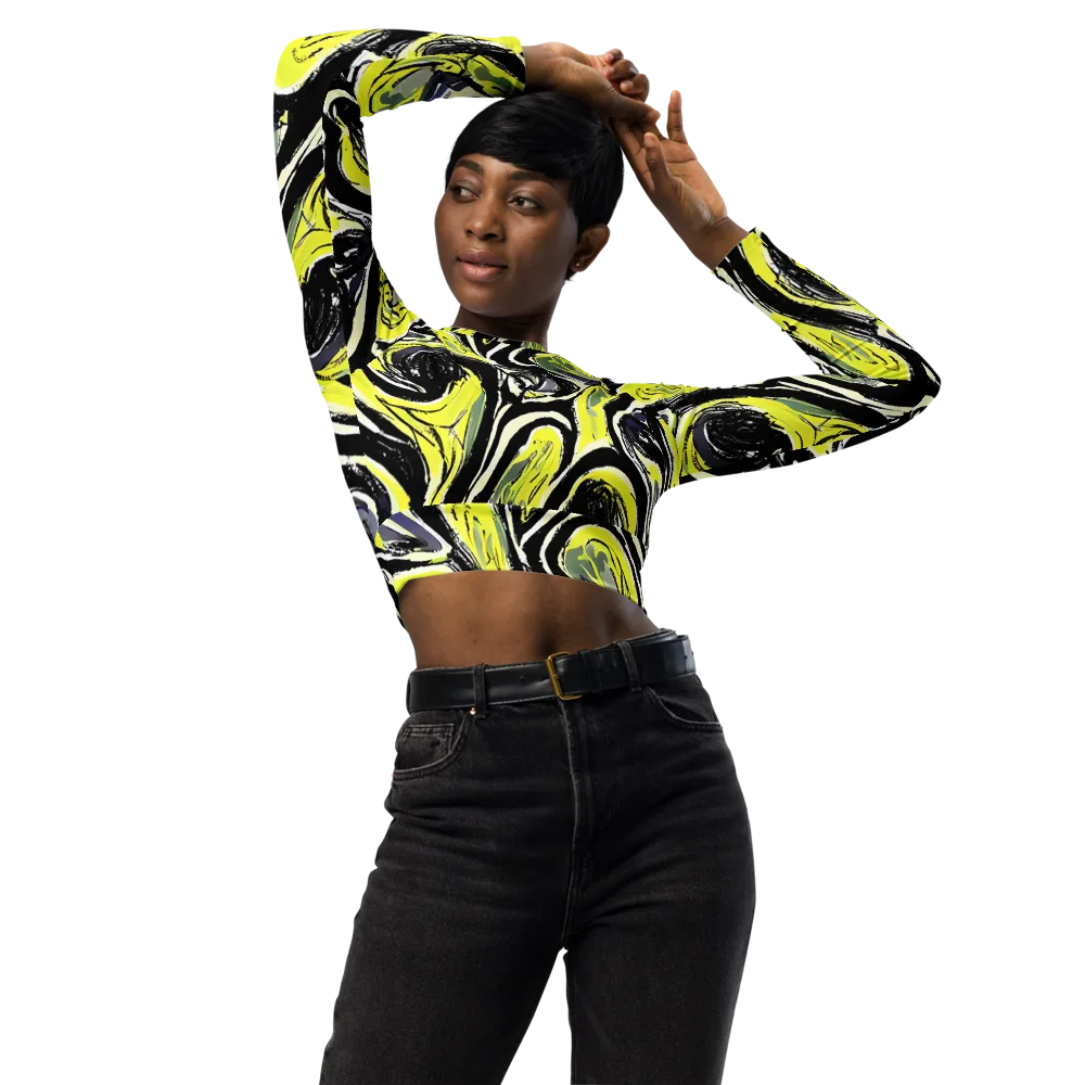 Blacklight Ribbons on Long Sleeve Crop Top — Front