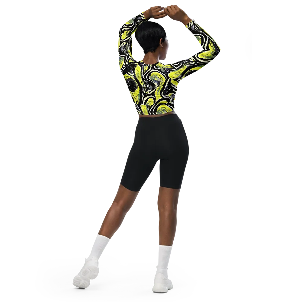 Blacklight Ribbons on Long Sleeve Crop Top — Back