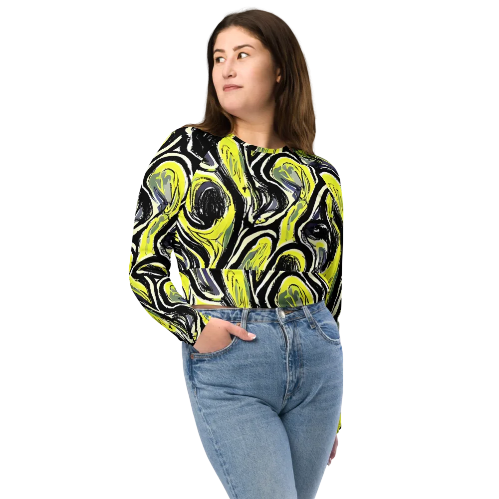 Blacklight Ribbons on Long Sleeve Crop Top — Front