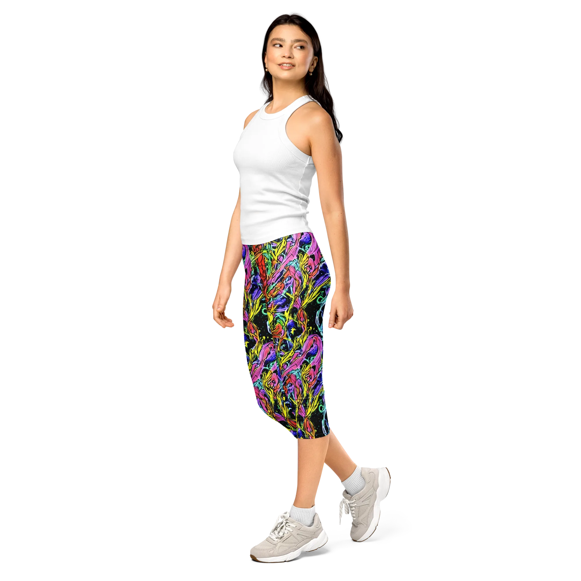 Astral Plumage on Capri Leggings — Left Front