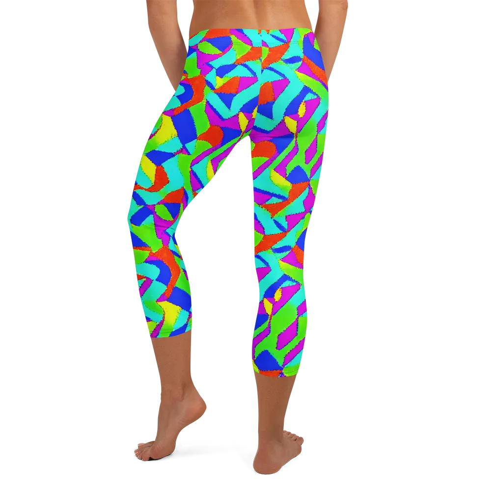 Neon Collage on Capri Leggings — Back