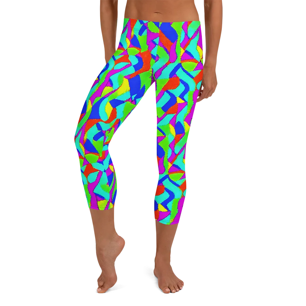 Neon Collage on Capri Leggings — Front