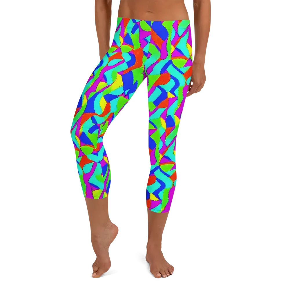 Neon Collage on Capri Leggings — Front