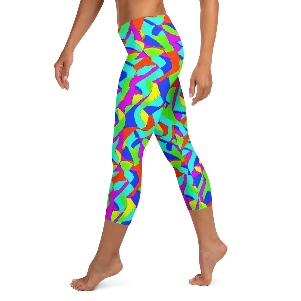 Neon Collage on Capri Leggings — Left