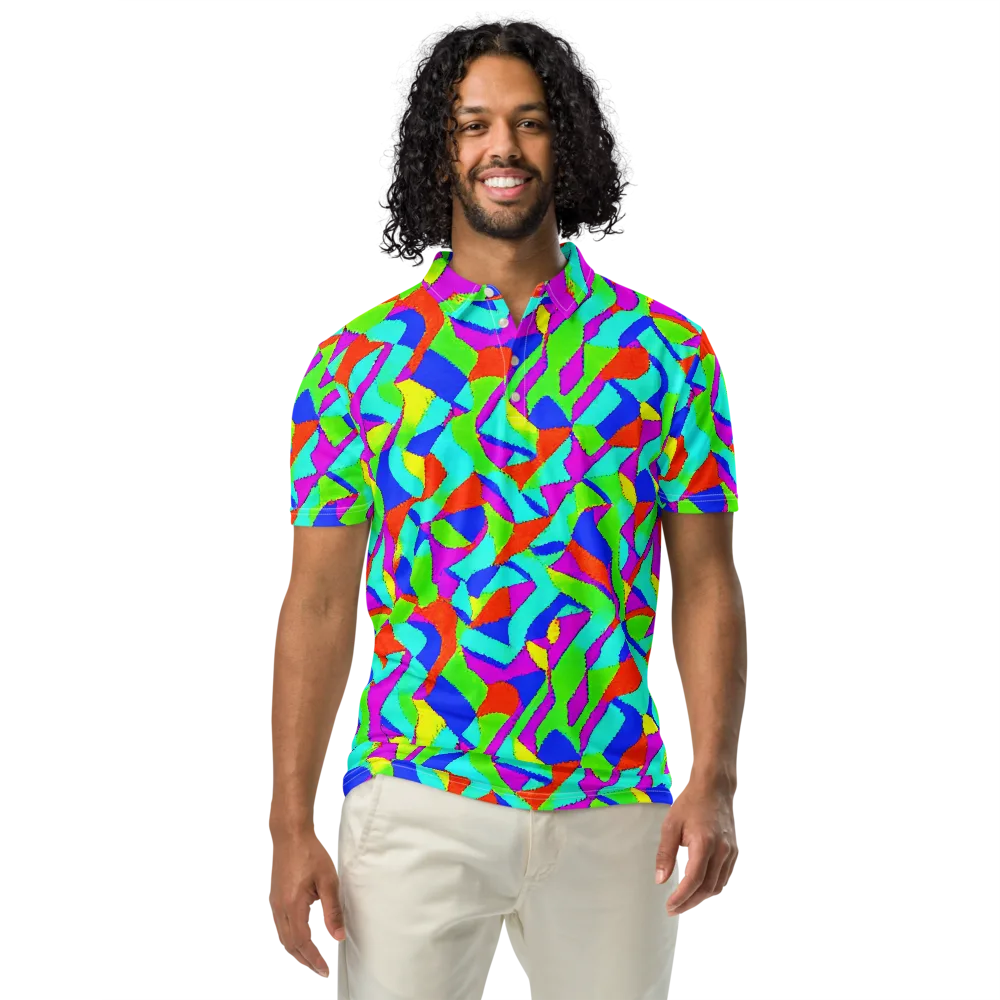 Neon Collage on Men's Slim Fit Polo Shirt — Front