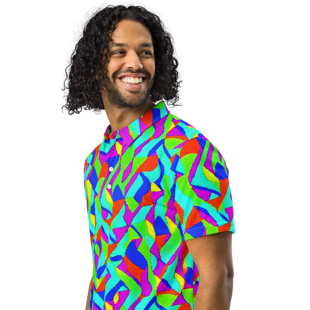 Neon Collage on Men's Slim Fit Polo Shirt — Left Front
