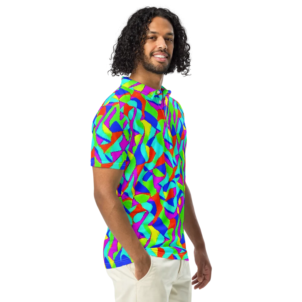 Neon Collage on Men's Slim Fit Polo Shirt — Right Front