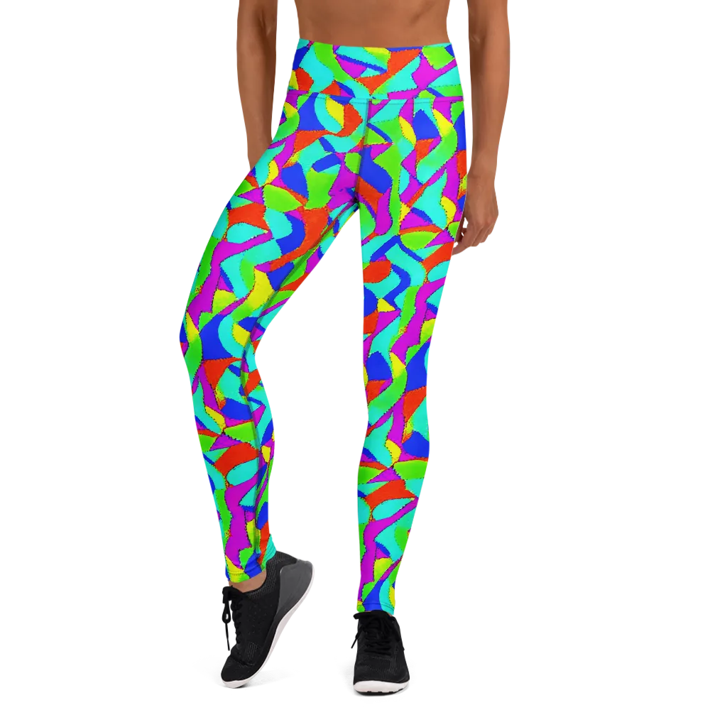 Neon Collage on Yoga Leggings — Front