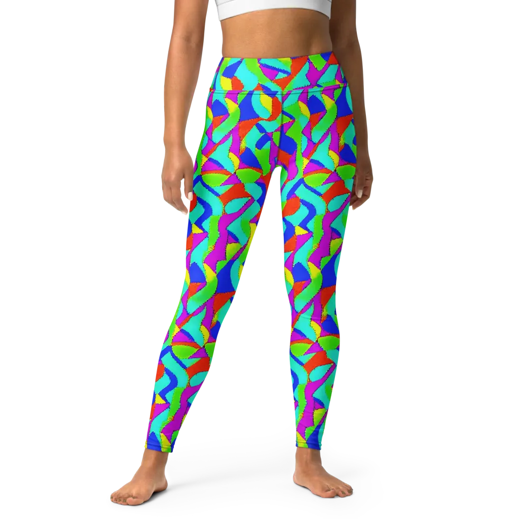 Neon Collage on Yoga Leggings — Front