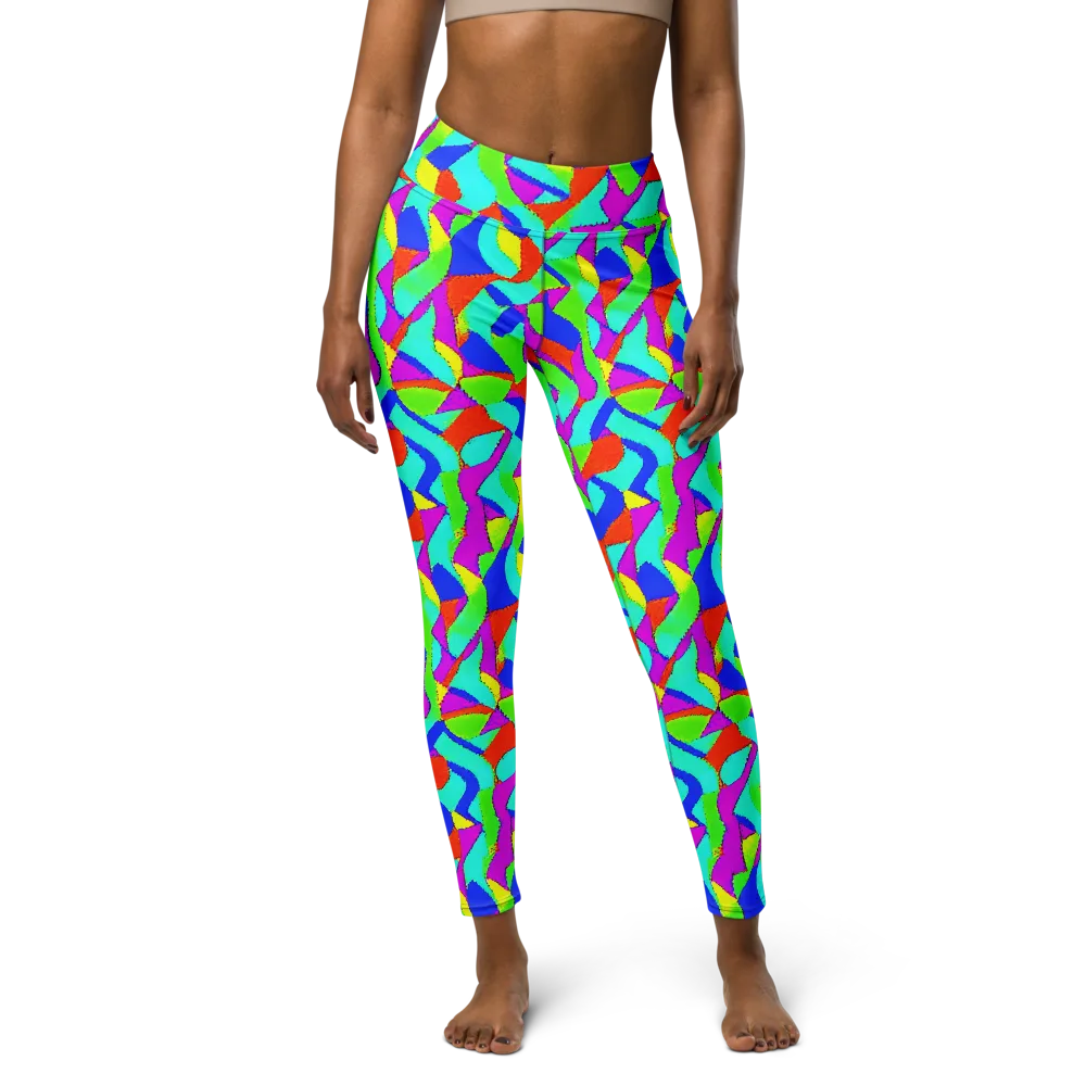Neon Collage on Yoga Leggings — Front