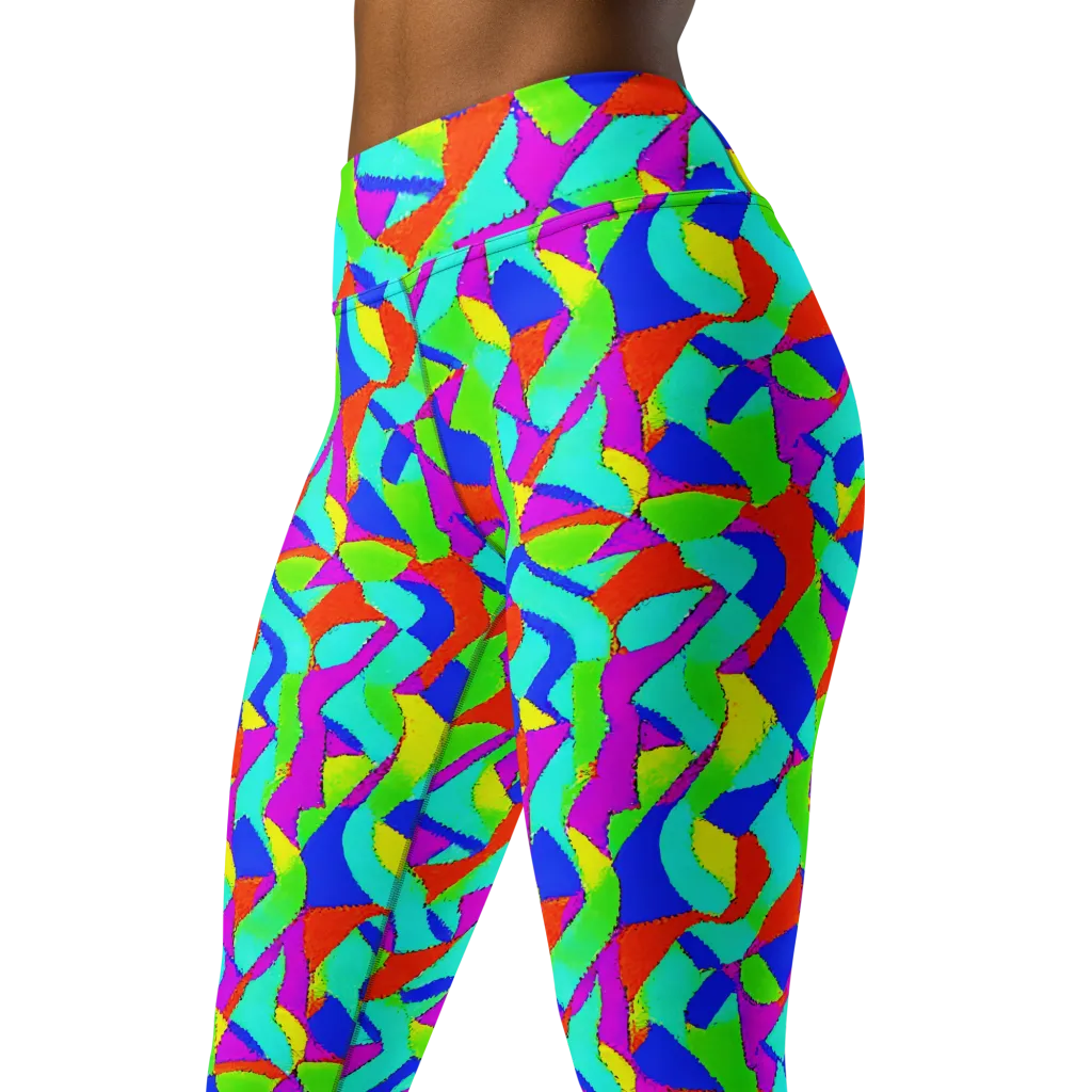 Neon Collage on Yoga Leggings — Left Front