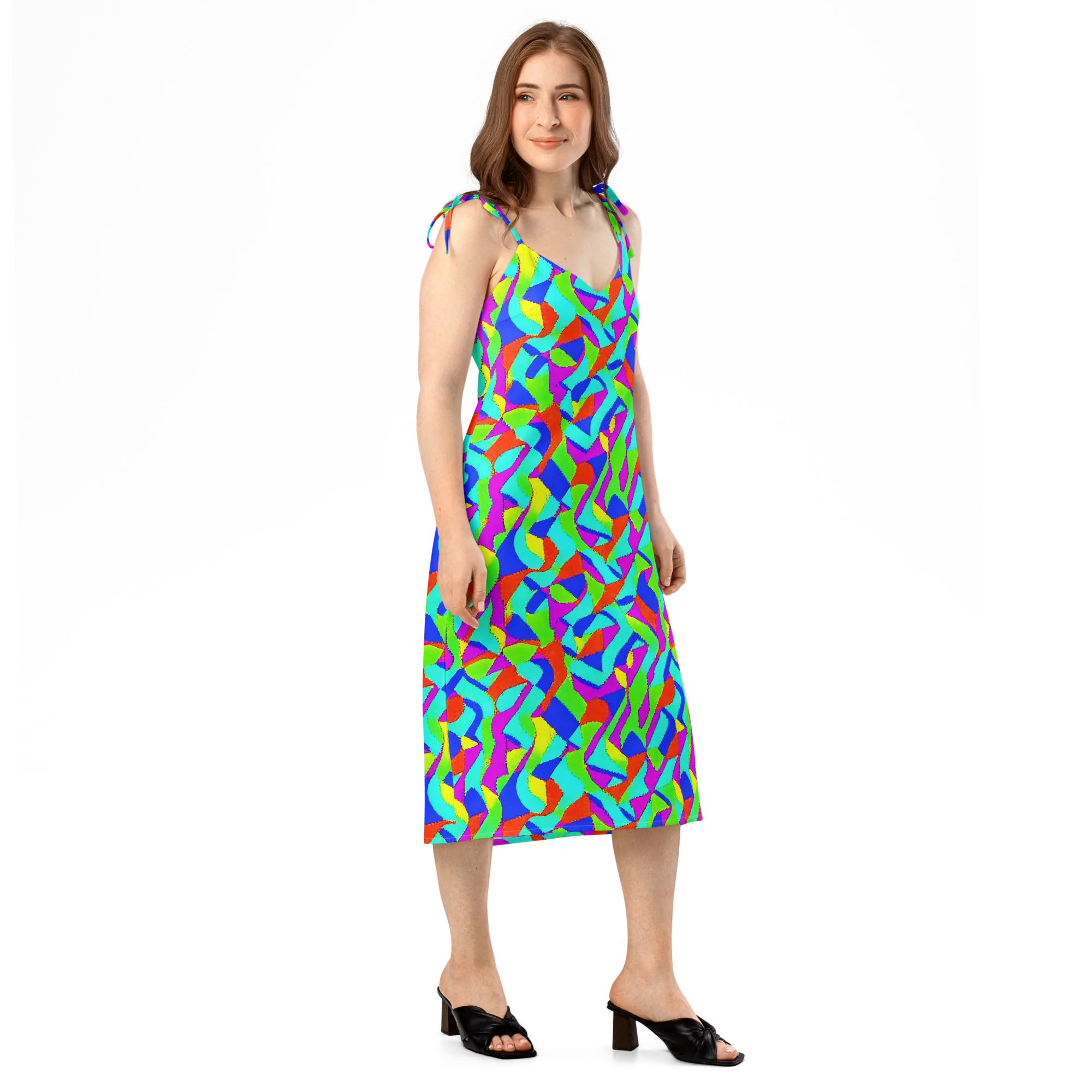 Neon Collage on Slip Dress — Right Front
