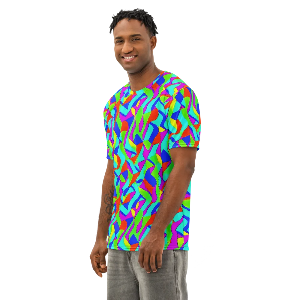 Neon Collage on Men's Cotton Crew Neck T-Shirt — Left Front
