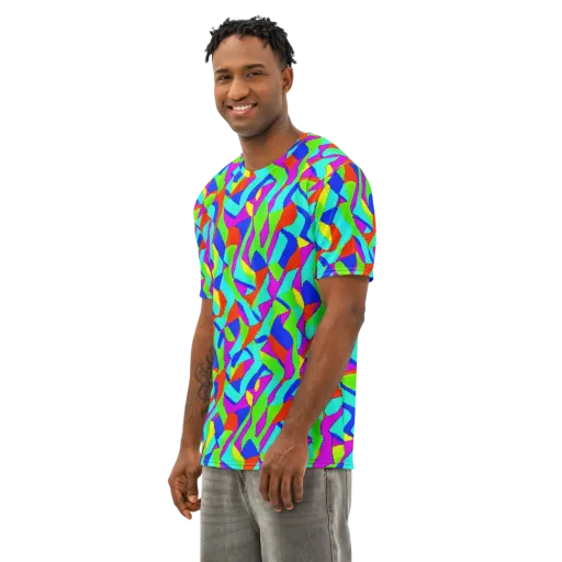 Neon Collage on a Men's Cotton Crew Neck T-Shirt