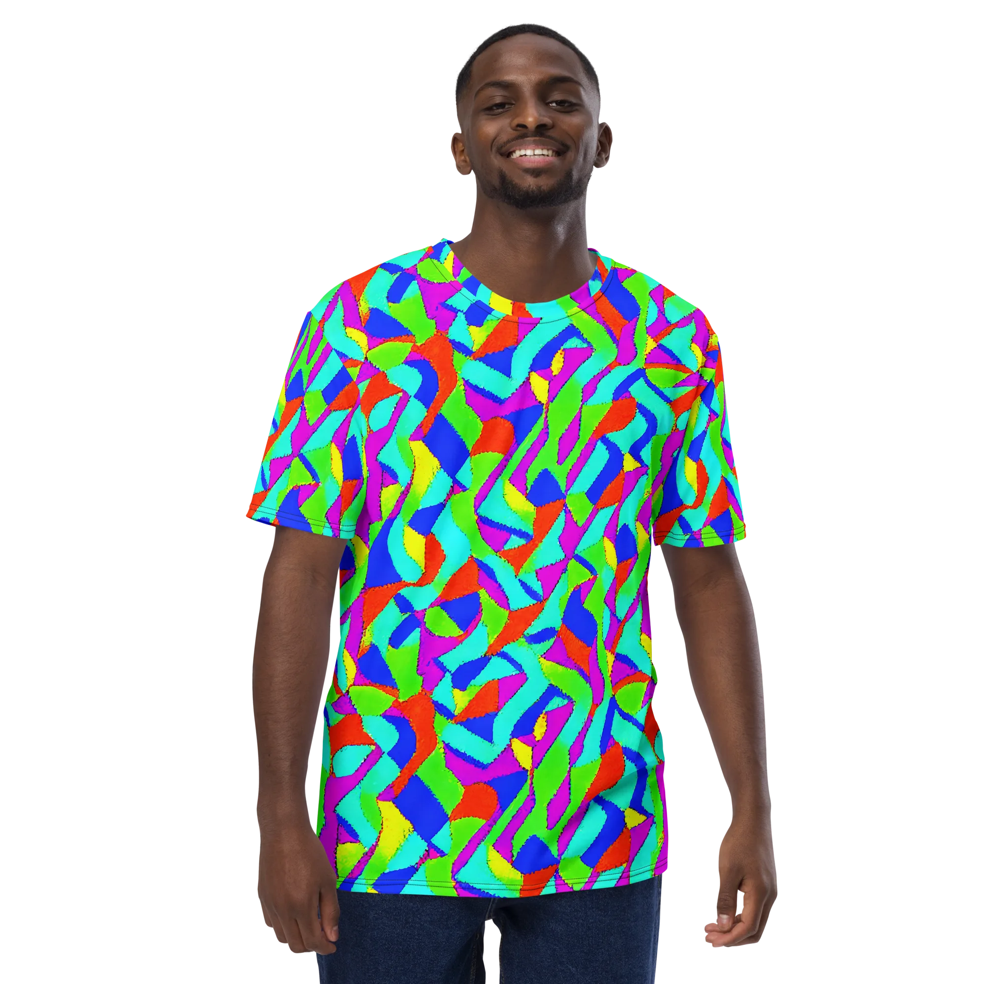 Neon Collage on Men's Crew Neck T-Shirt — Front