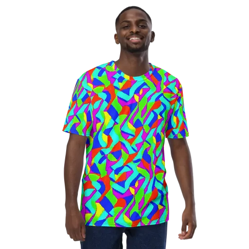Neon Collage on a Men's Crew Neck T-Shirt