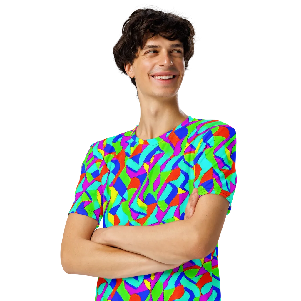 Neon Collage on Men's Crew Neck T-Shirt — Left Front