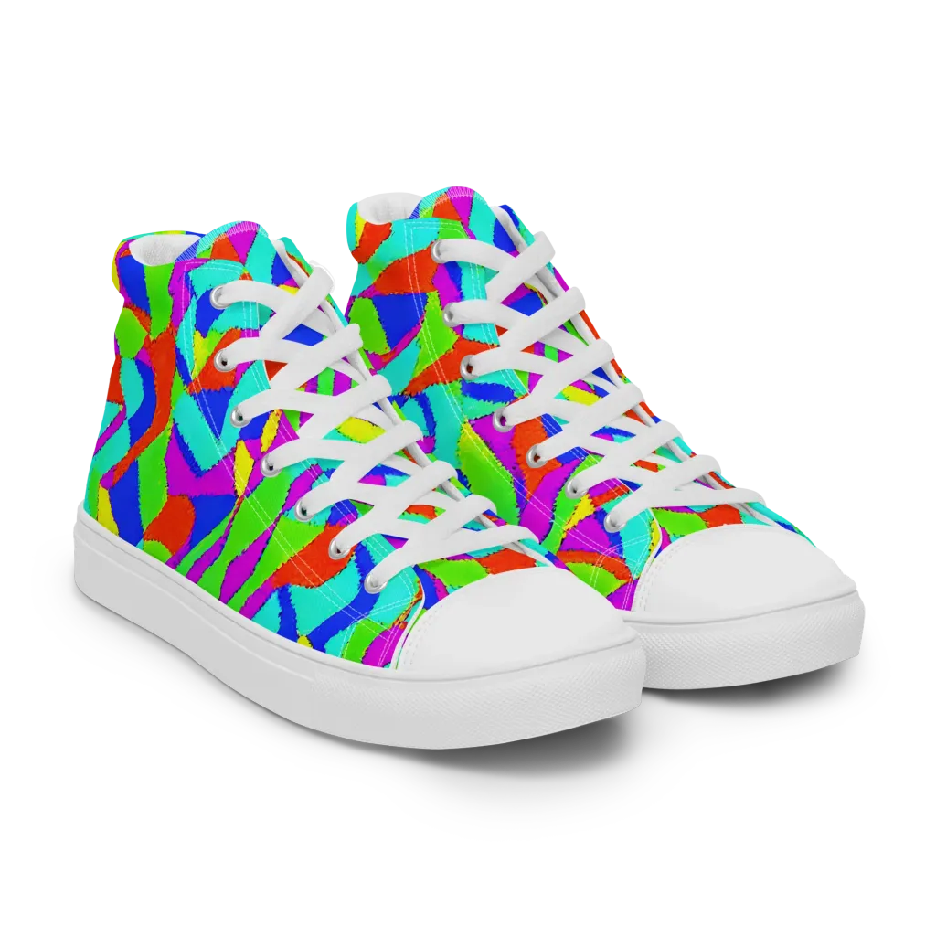 Neon Collage on Men's High Top Canvas Shoes — Right Front