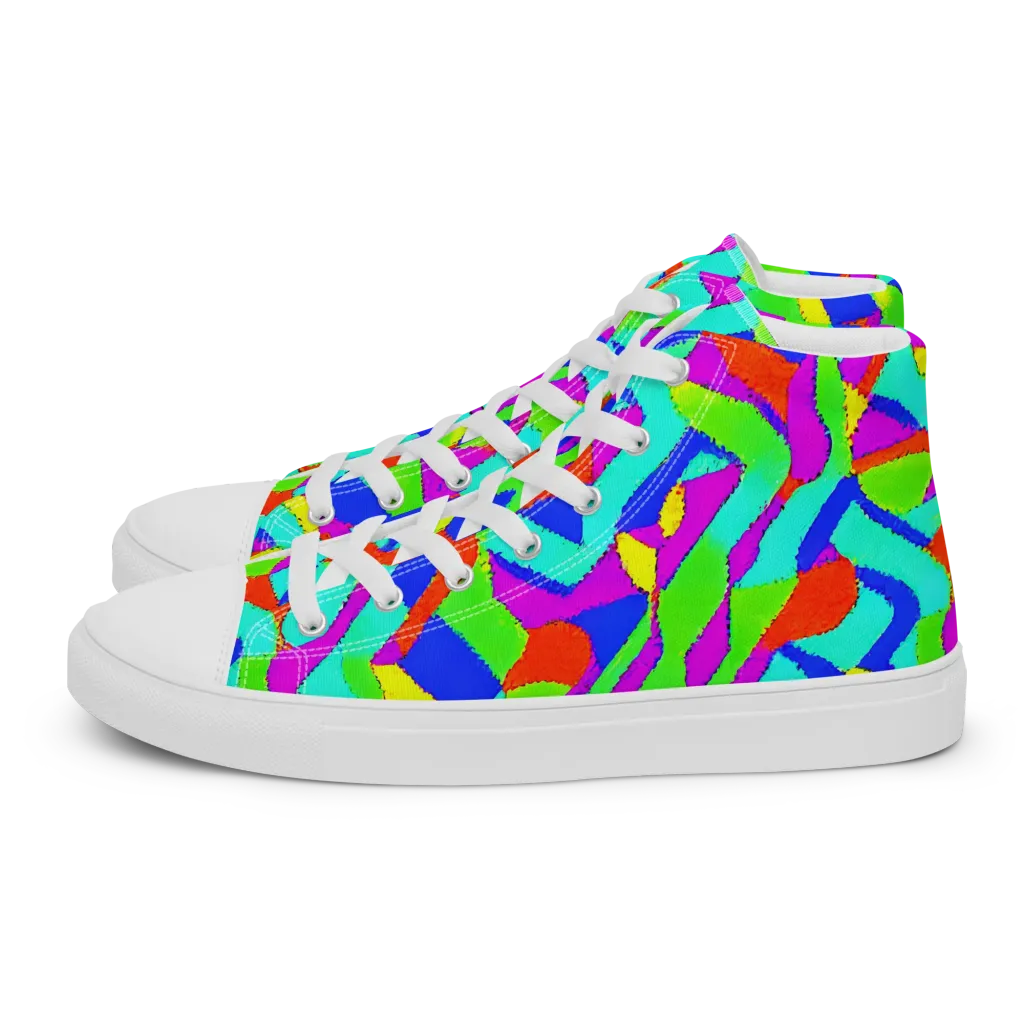 Neon Collage on Men's High Top Canvas Shoes — Left