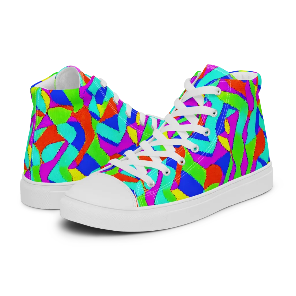 Neon Collage on Men's High Top Canvas Shoes — Left