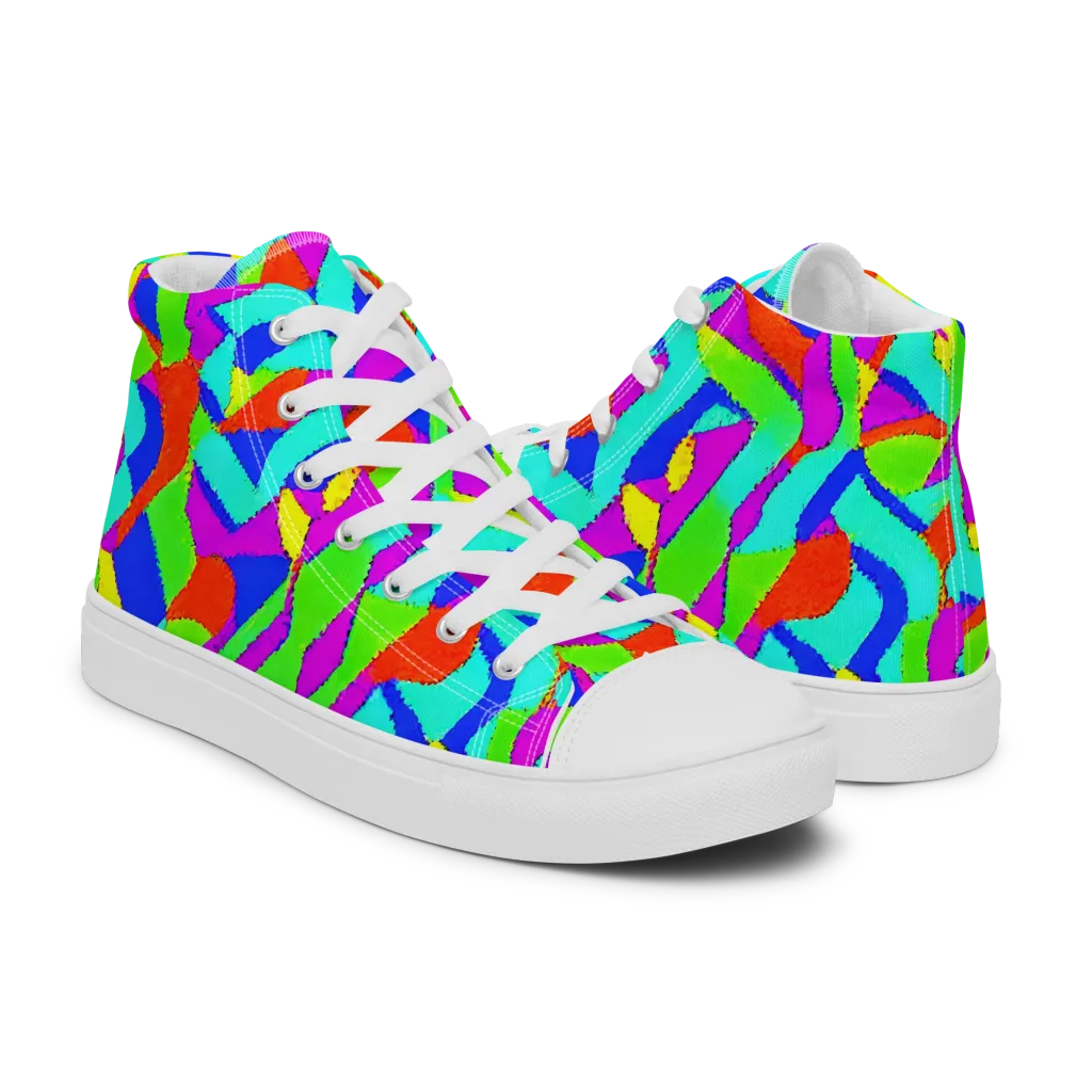 Neon Collage on Men's High Top Canvas Shoes — Right