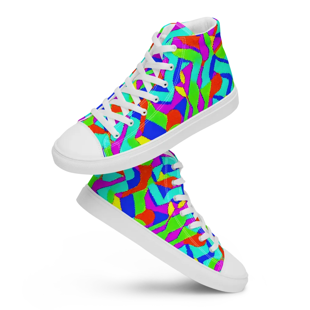 Neon Collage on Men's High Top Canvas Shoes — Front