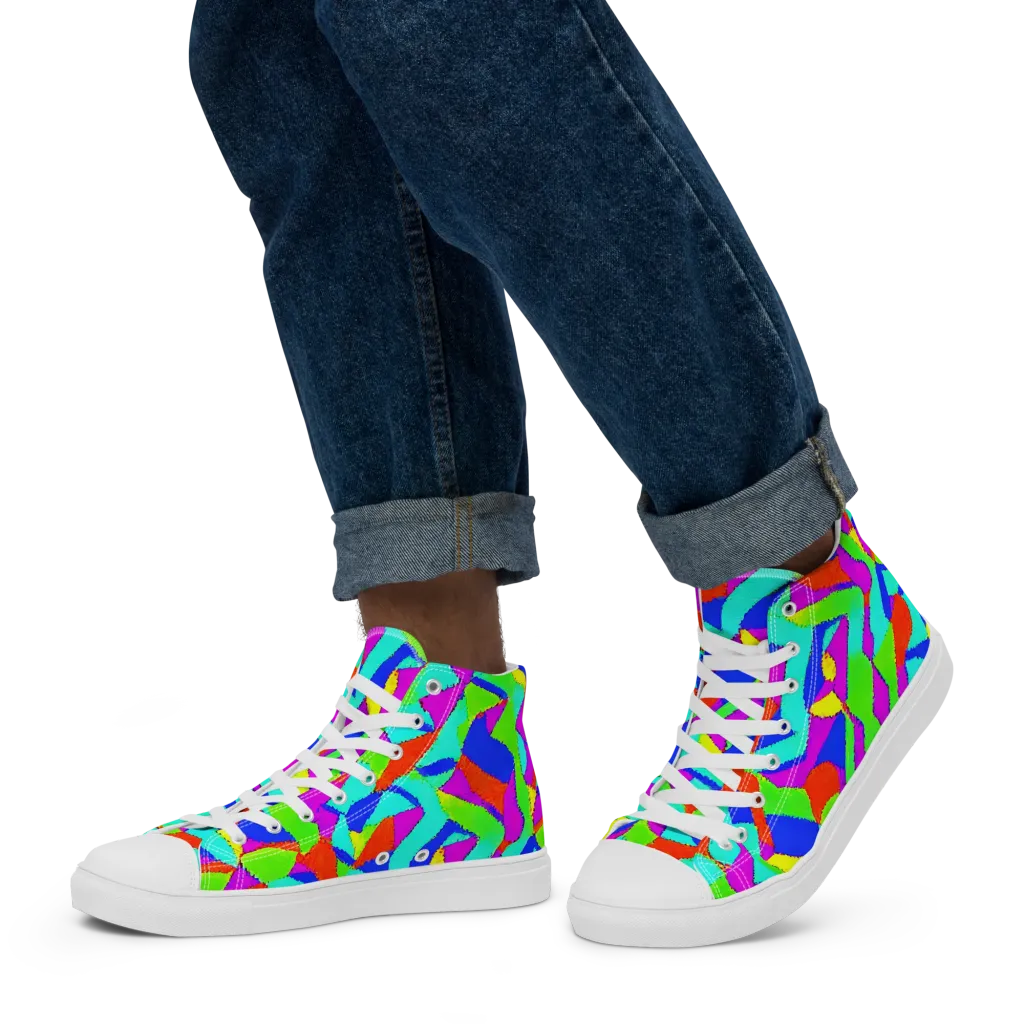 Neon Collage on Men's High Top Canvas Shoes — Left