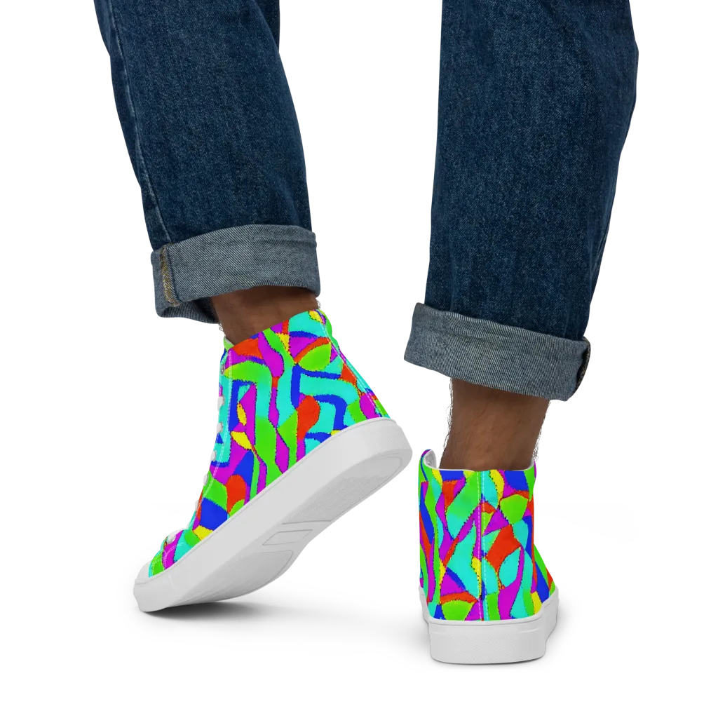 Neon Collage on Men's High Top Canvas Shoes — Back