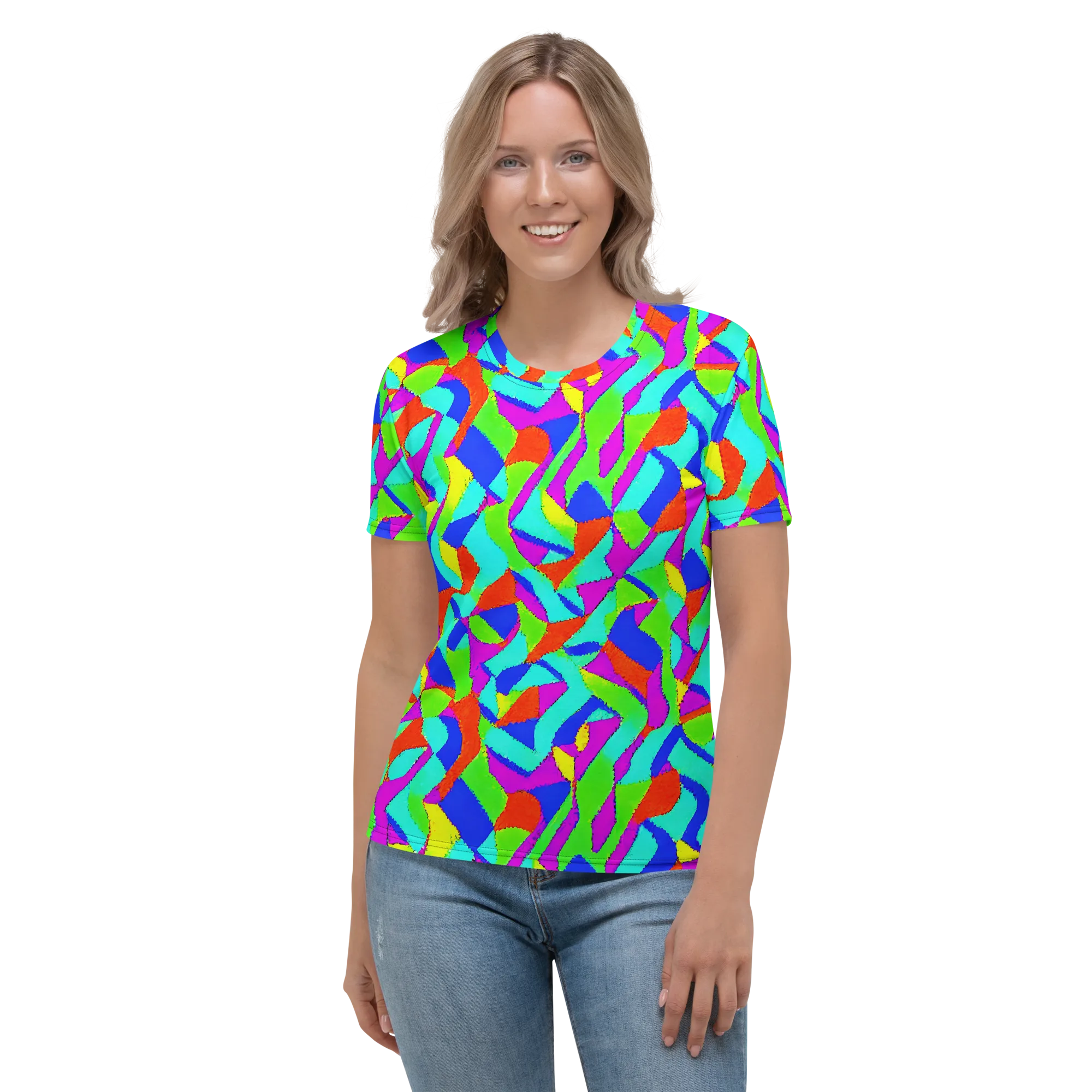 Neon Collage on Women's Crew Neck T-Shirt — Front
