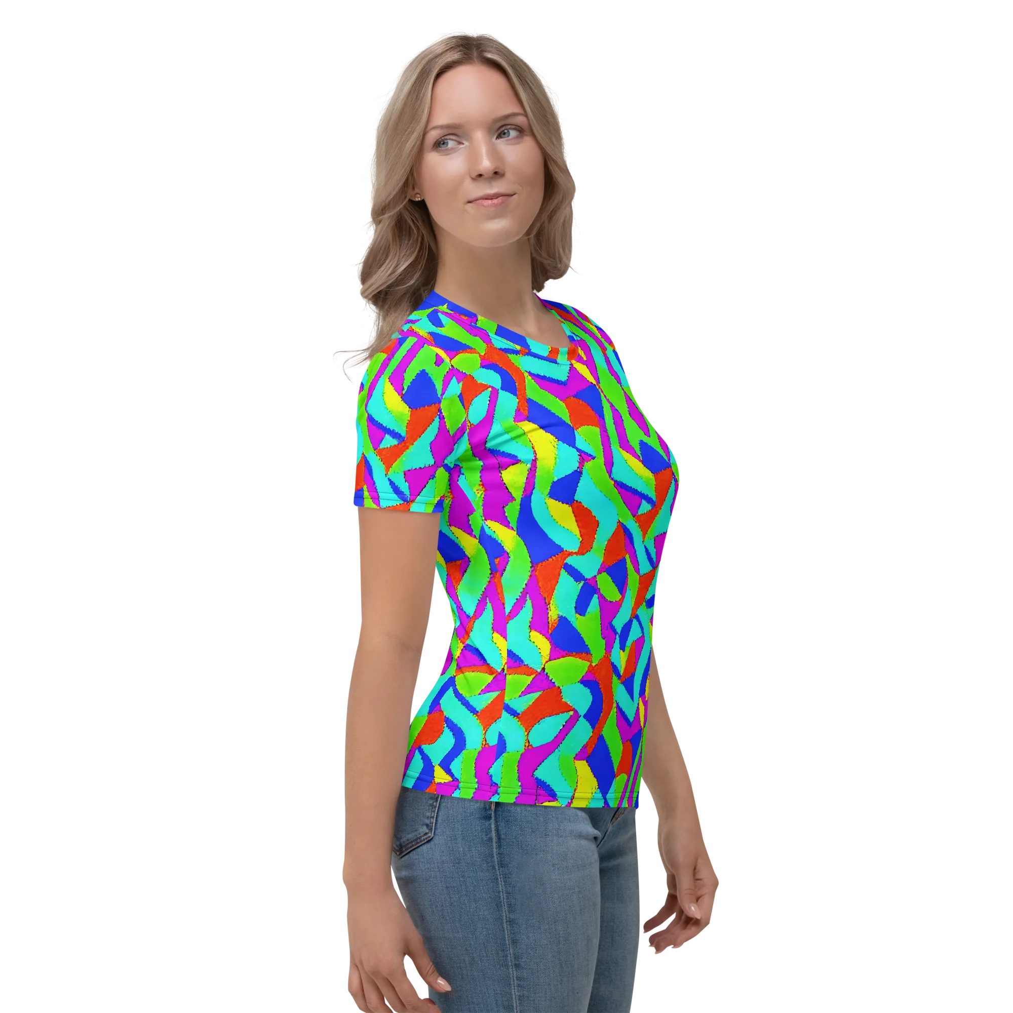 Neon Collage on Women's Crew Neck T-Shirt — Right
