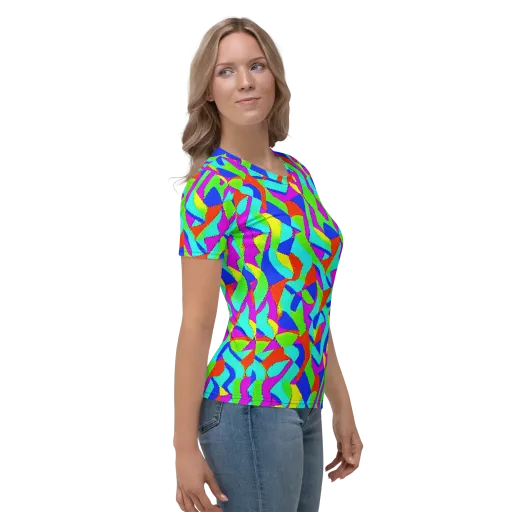 Neon Collage on a Women's Crew Neck T-Shirt