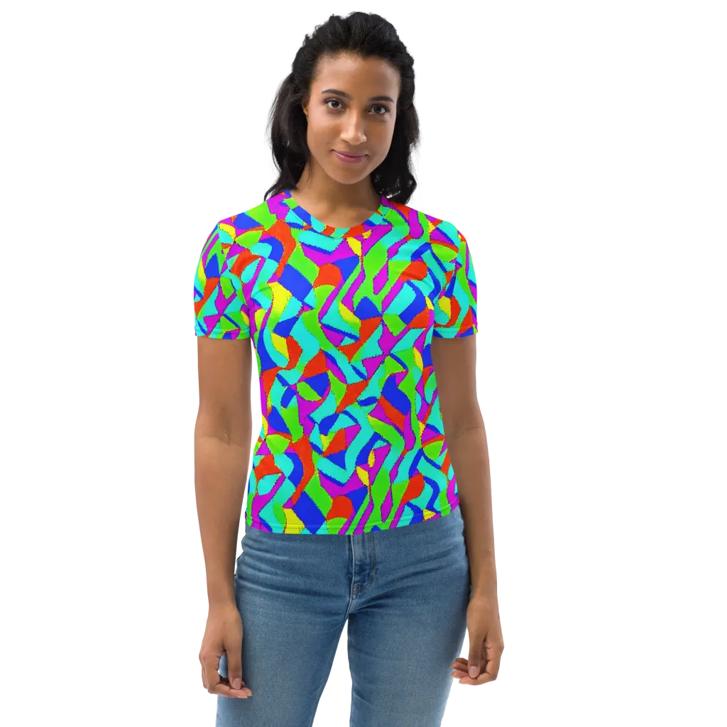 Neon Collage on Women's Crew Neck T-Shirt — Front