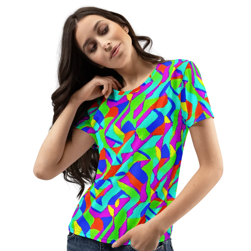 Neon Collage on Women's Crew Neck T-Shirt — Left Front