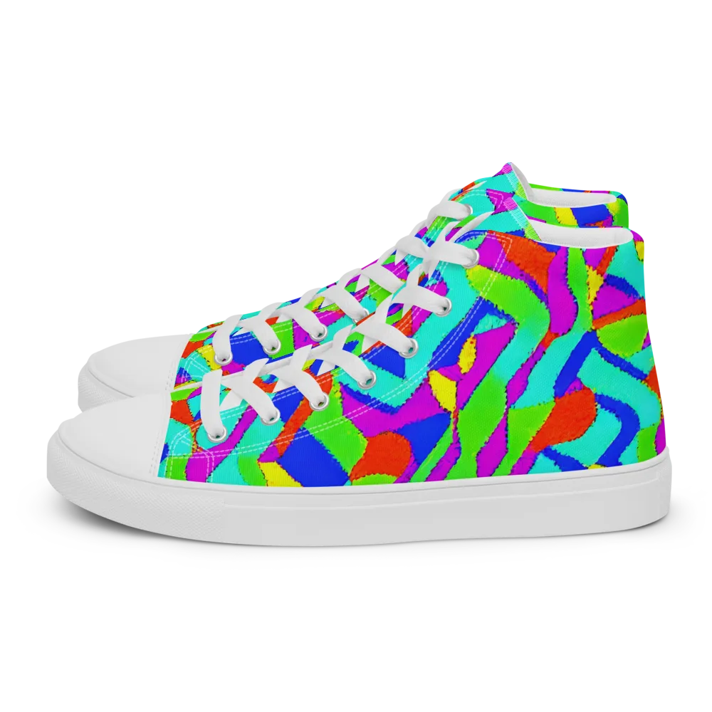 Neon Collage on Women's High Top Canvas Shoes — Left