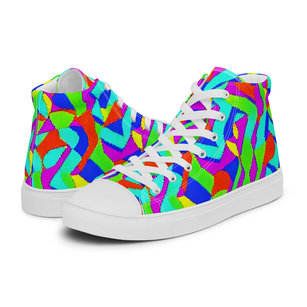 Neon Collage on Women's High Top Canvas Shoes — Left