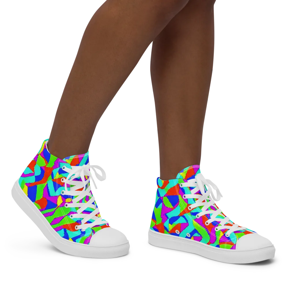 Neon Collage on Women's High Top Canvas Shoes — Right