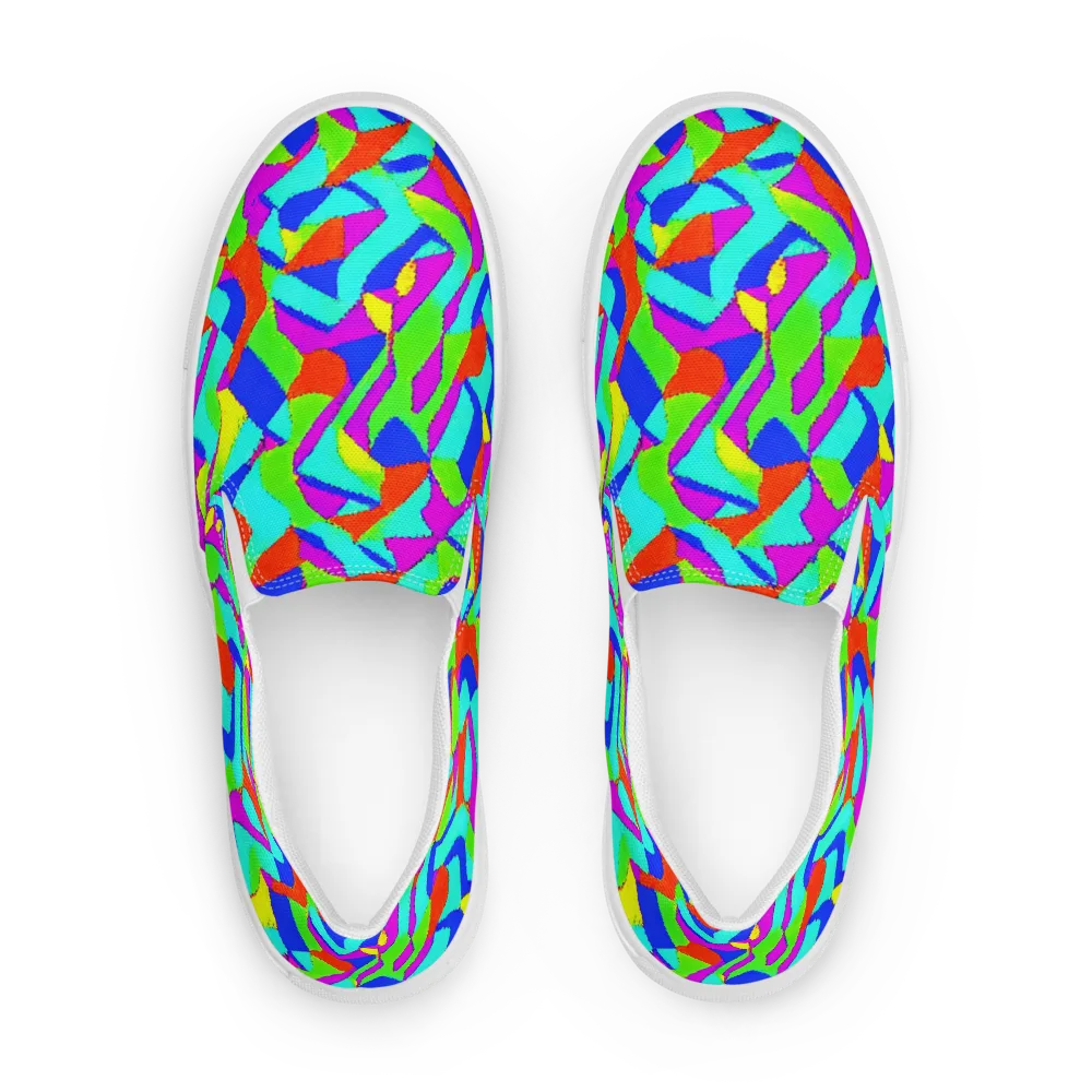 Neon Collage on Men's Slip-On Canvas Shoes — Front