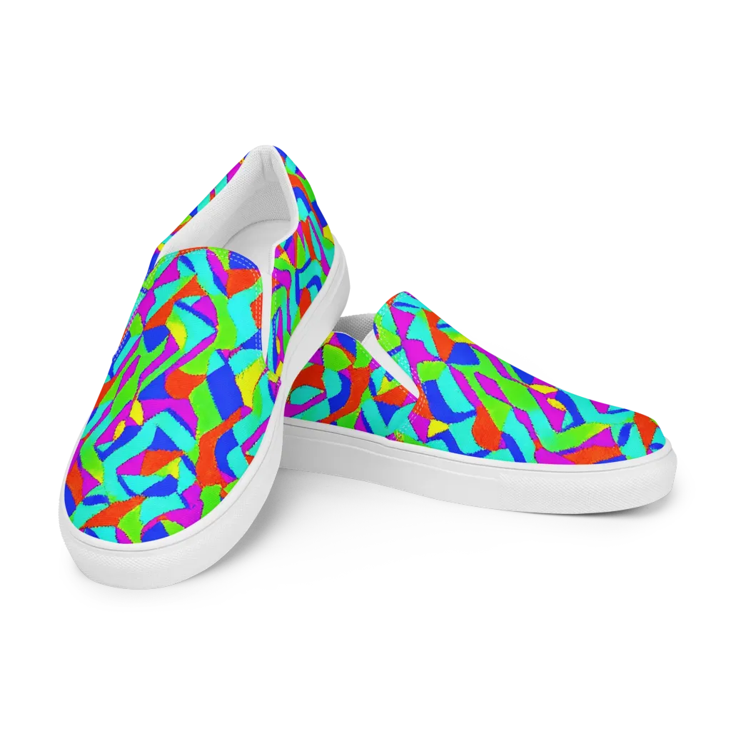 Neon Collage on Women's Slip-On Canvas Shoes — Left Front