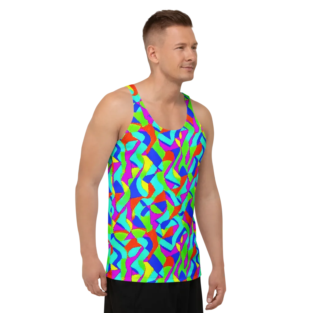 Neon Collage on Men's Tank Top — Right Front