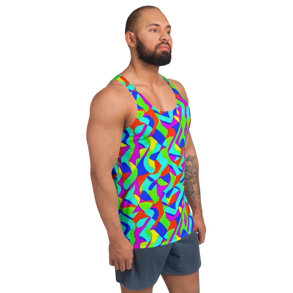 Neon Collage on Men's Tank Top — Right Front