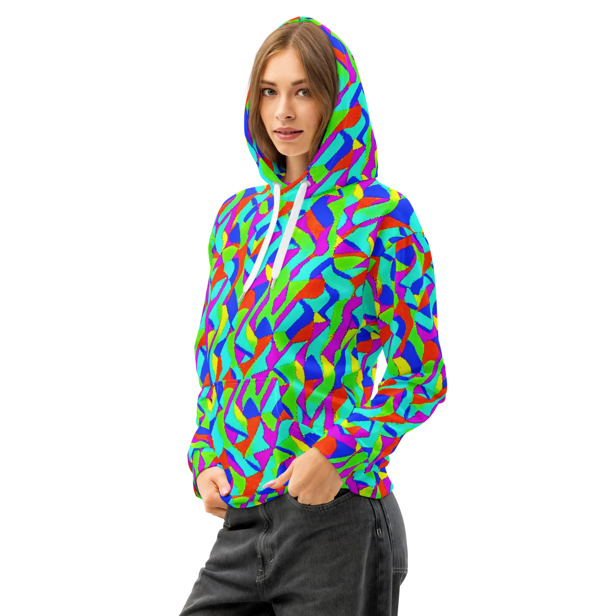 Neon Collage on Cotton Hoodie — Left Front