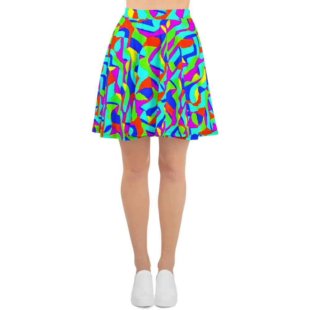 Neon Collage on Skater Skirt — Front