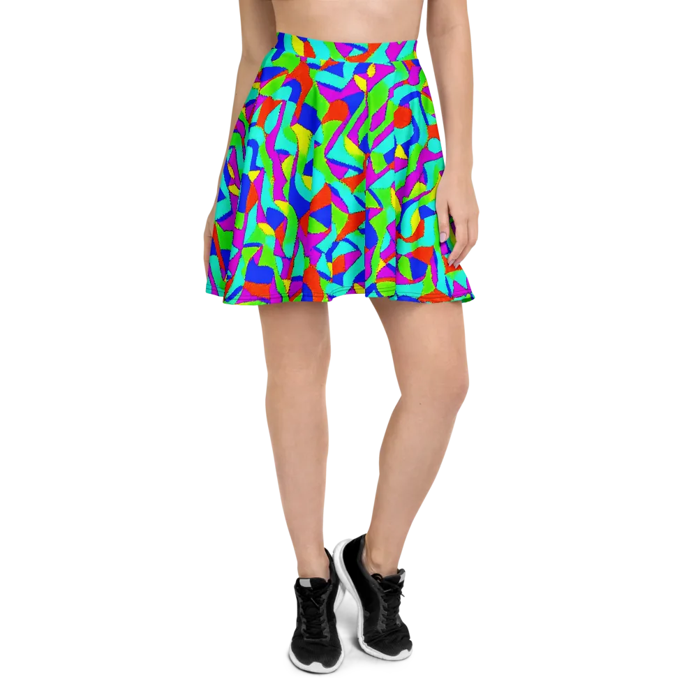 Neon Collage on Skater Skirt — Front