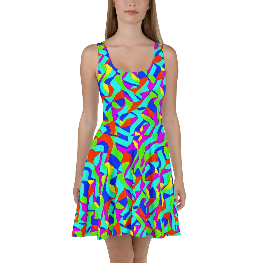 Neon Collage on Skater Dress — Front