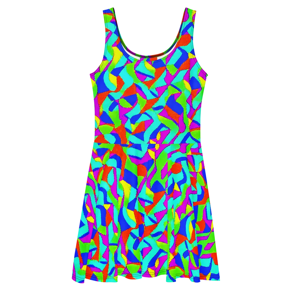 Neon Collage on Skater Dress — Front
