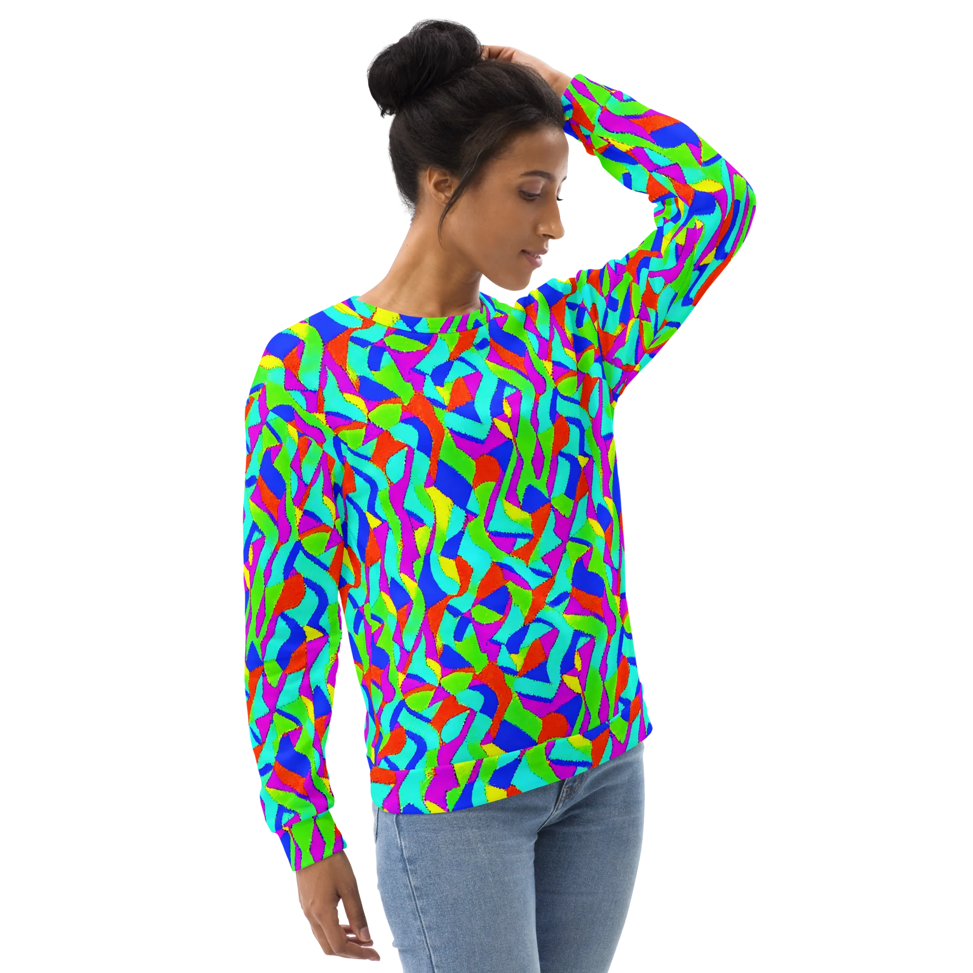 Neon Collage on Sweatshirt — Right Front